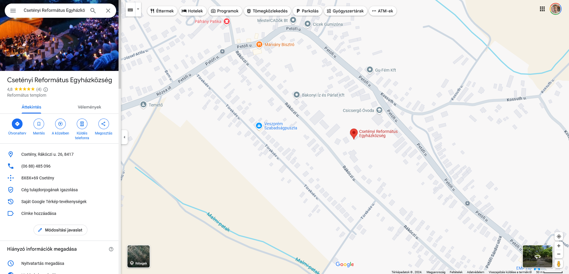 Screenshot 2024-10-23 at 23-58-28 Csetényi Református Egyházközség – Google Térkép